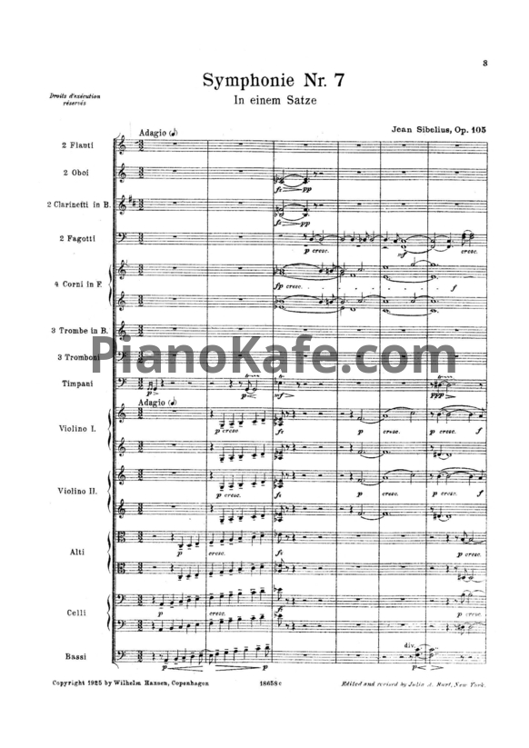 Ноты Ян Сибелиус - Симфония №7 до мажор (Op. 105, партитура) - PianoKafe.com