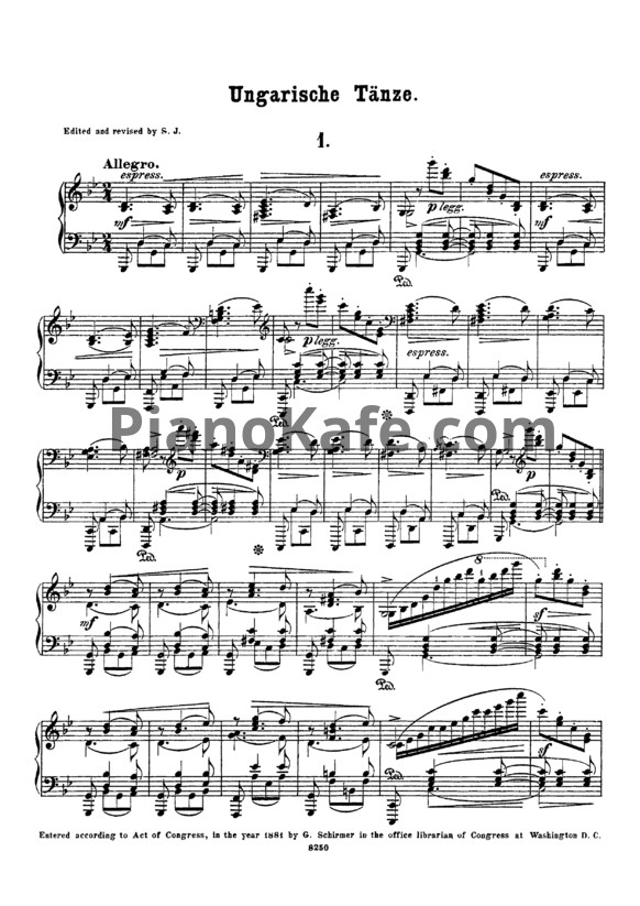 Ноты И. Брамс - Венгерские танцы для фортепиано (4 тетради, всего 21 танец) (WoO 1) - PianoKafe.com