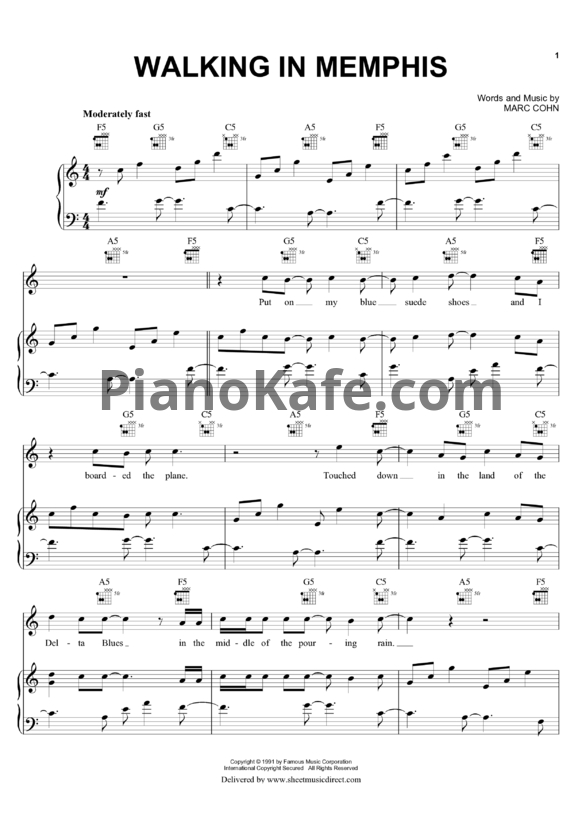 Ноты Marc Cohn - Walking In Memphis - PianoKafe.com