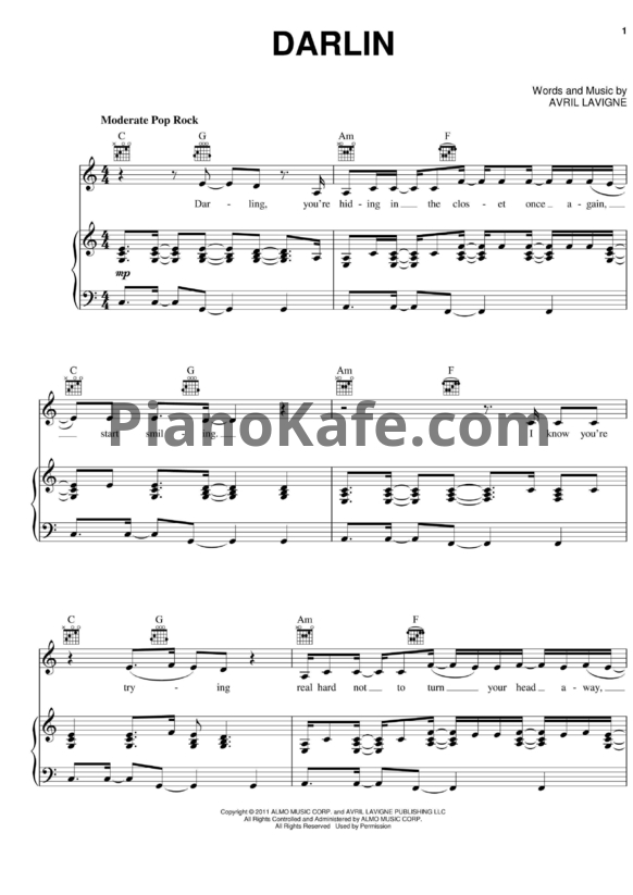 Ноты Avril Lavigne - Darlin - PianoKafe.com
