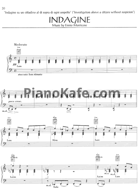 Ноты Ennio Morricone - Indagine - PianoKafe.com