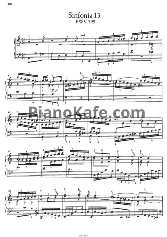 Ноты И. Бах - Симфония №13 (BWV 799, Версия 2) - PianoKafe.com