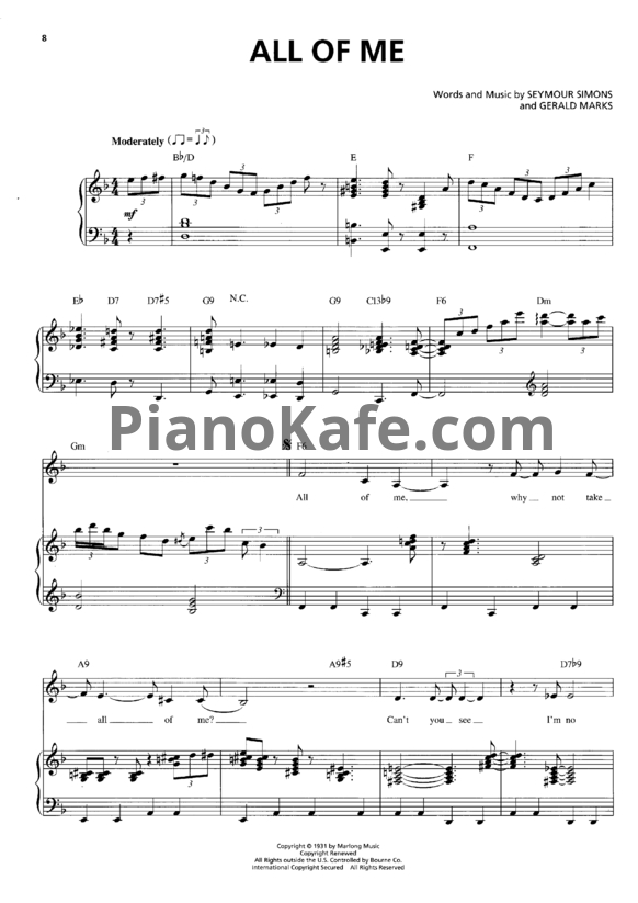 Ноты Billie Holiday - All of me - PianoKafe.com
