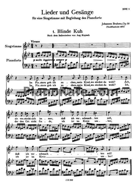 Ноты И. Брамс - Песни и напевы (ор. 58) - PianoKafe.com