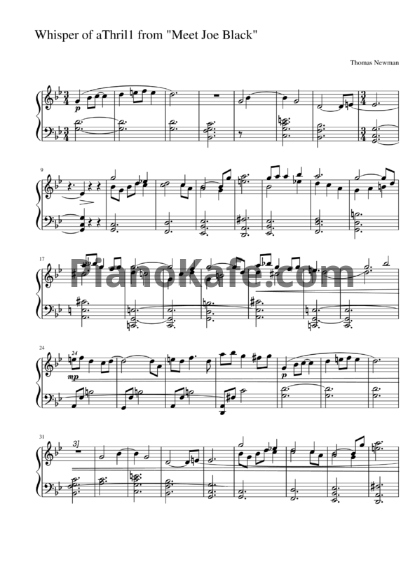 Ноты Thomas Newman - Whisper of a Thrill - PianoKafe.com