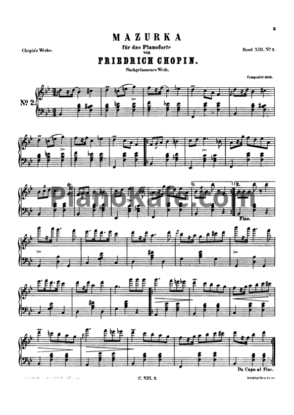 Ноты Ф. Шопен - Две мазурки: № 2 си-бемоль мажор (B. 16/2) - PianoKafe.com
