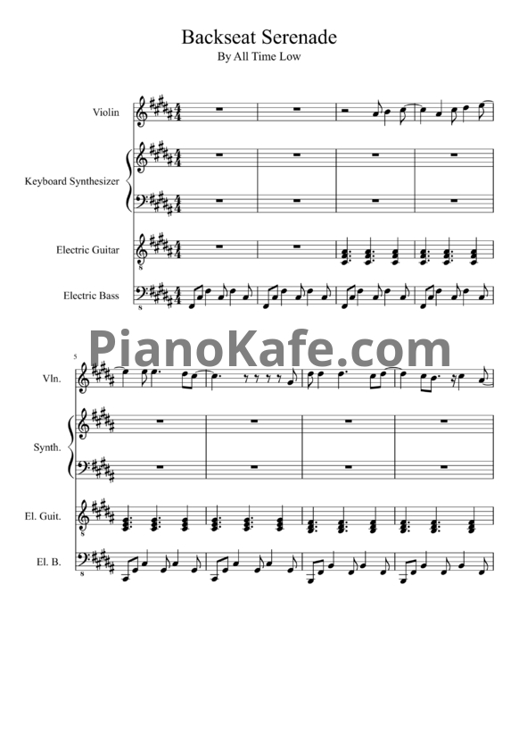 Ноты All Time Low - Backseat serenade - PianoKafe.com