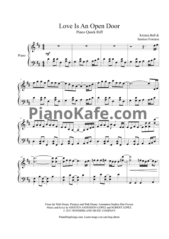 Ноты Kristen Bell & Santino Fontana - Love is an open door - PianoKafe.com