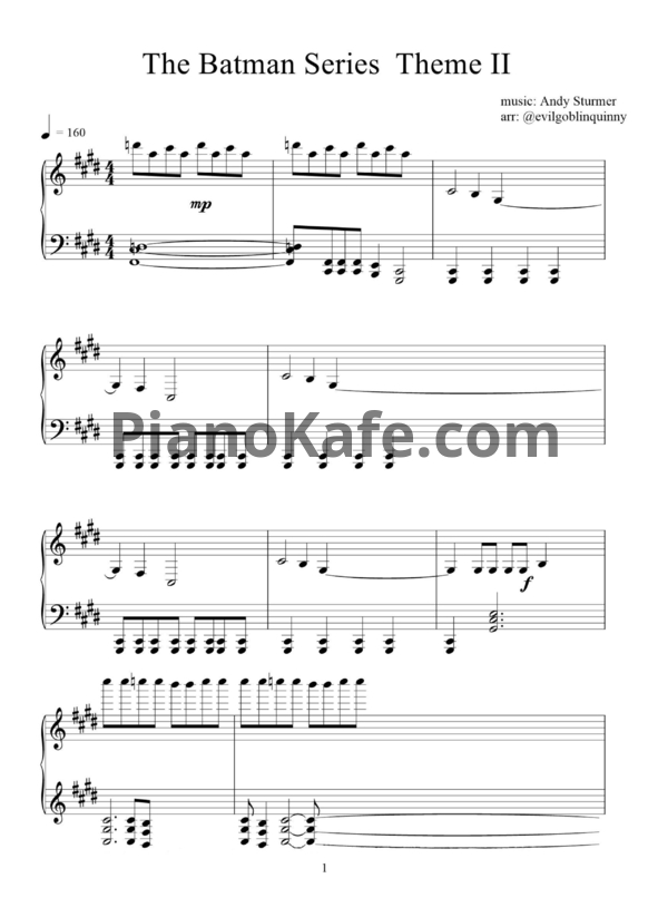 Ноты Andy Sturmer - The Batman 2004 theme (Seasons 3-5) - PianoKafe.com