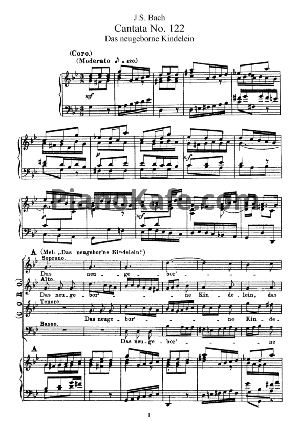 Ноты И. Бах - Кантата №122 "Das neugeborne kindelein" (BWV 122) - PianoKafe.com