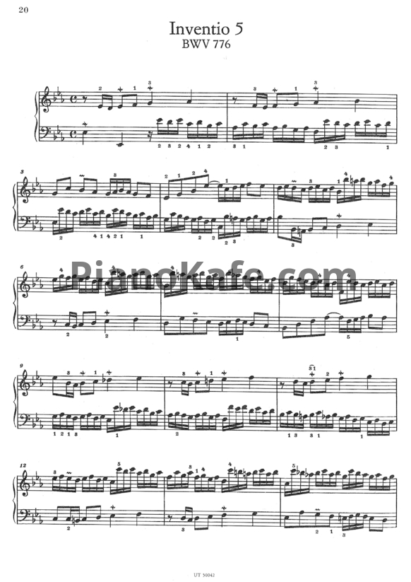 Ноты И. Бах - Инвенция №5 (BWV 776) - PianoKafe.com