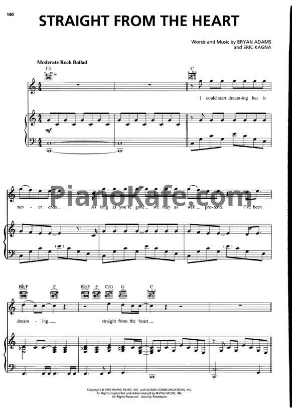 Ноты Bryan Adams - Straight from the heart - PianoKafe.com