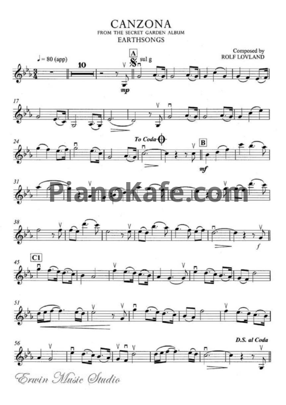 Ноты Secret Garden - Canzona (для скрипки) - PianoKafe.com