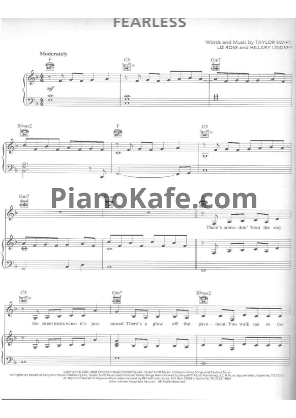 Ноты Taylor Swift - Fearless (Версия 2) - PianoKafe.com