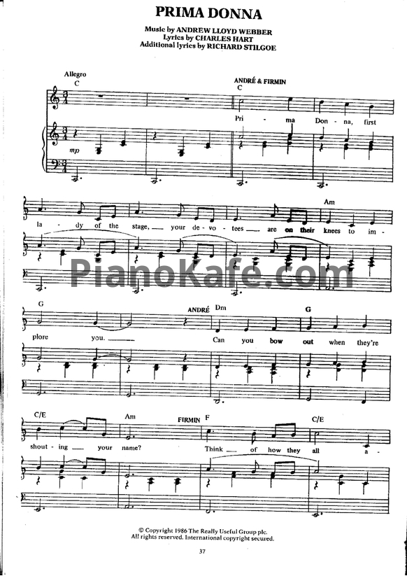 Ноты Andrew Lloyd Webber - Primadonna - PianoKafe.com