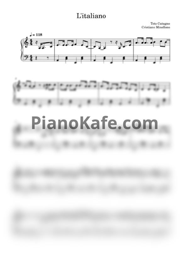 Ноты Toto Cutugno - L’italiano (Переложение для фортепиано) - PianoKafe.com