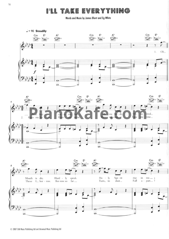 Ноты James Blunt - I'll Take Everything - PianoKafe.com