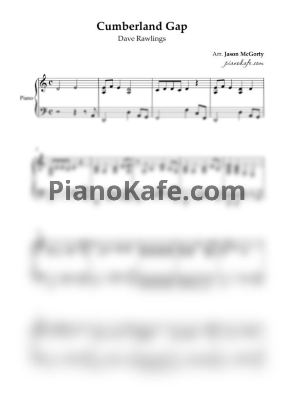 Ноты Dave Rawlings - Cumberland Gap (Solo piano) - PianoKafe.com