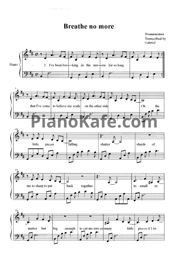 Ноты Evanescence - Breathe no more - PianoKafe.com