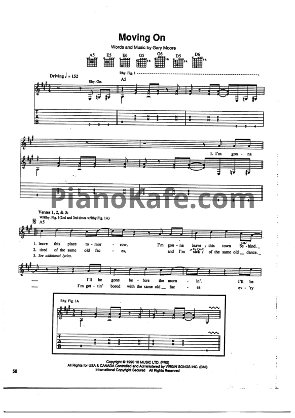 Ноты Gary Moore - Moving on (Guitar tabs) - PianoKafe.com