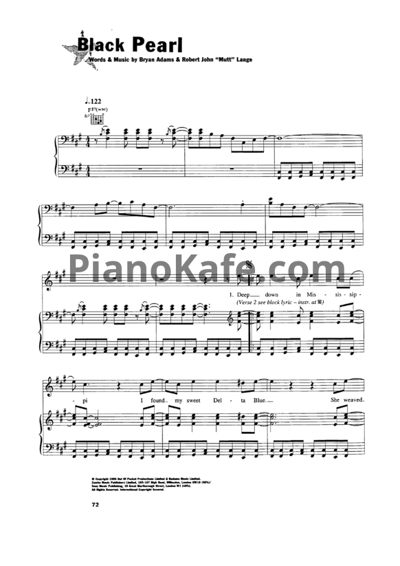 Ноты Bryan Adams - Black pearl - PianoKafe.com
