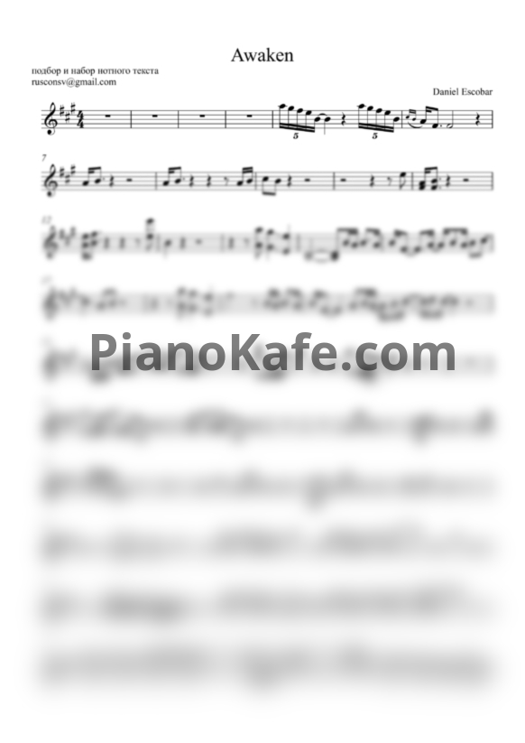 Ноты Damien Escobar - Awaken - PianoKafe.com