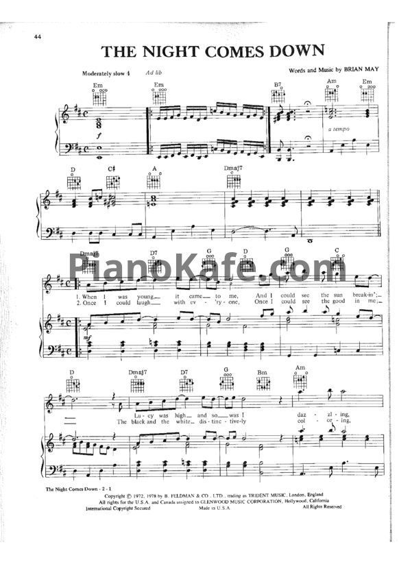 Ноты Queen - The night comes down - PianoKafe.com