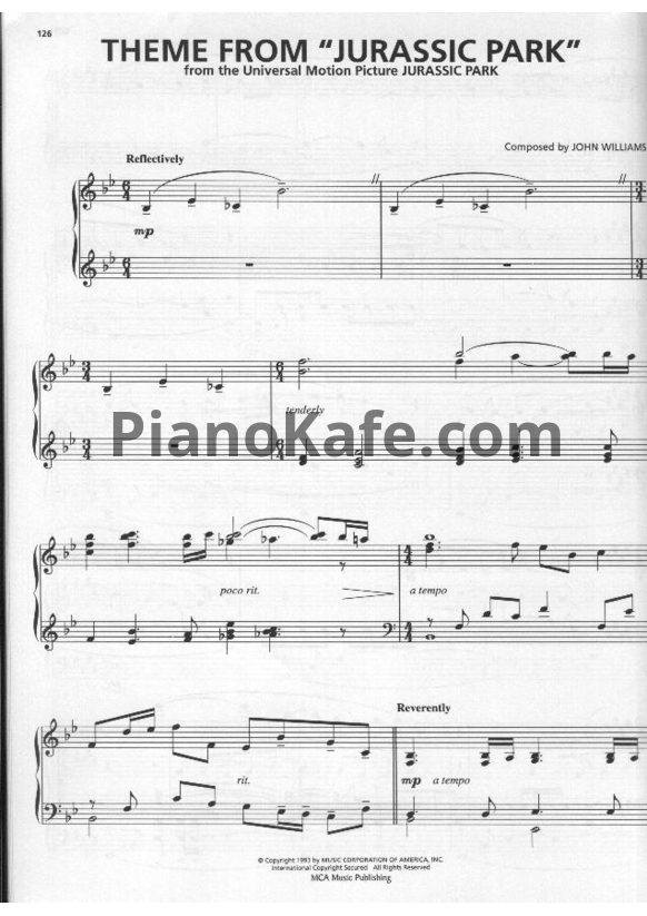Ноты John Williams - Theme from Jurassic park - PianoKafe.com