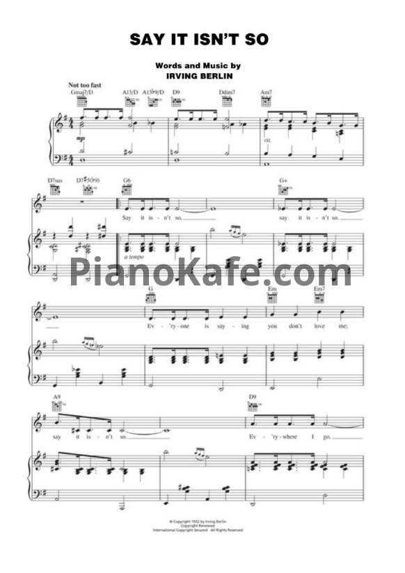 Ноты Irving Berlin - Say it isn't so - PianoKafe.com
