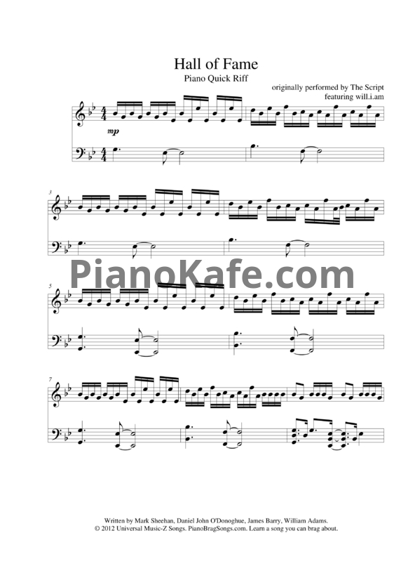 Ноты The Script ft. Will.I.Am - Hall of Fame (Версия 3) - PianoKafe.com