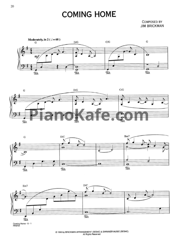 Ноты Jim Brickman - Coming home - PianoKafe.com