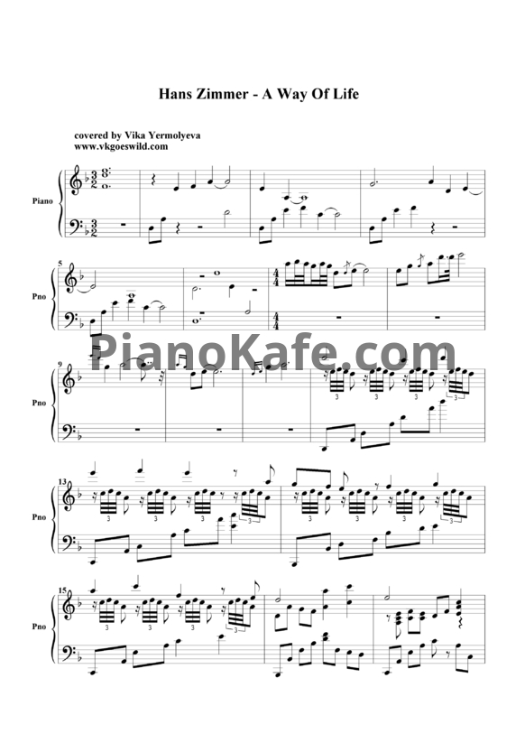 Ноты Hans Zimmer - A way of life - PianoKafe.com