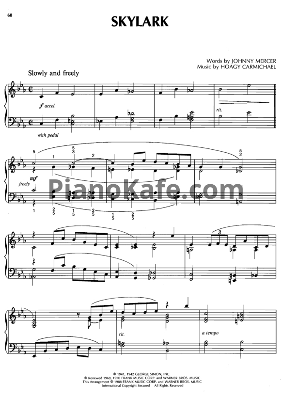 Ноты Hoagy Carmichael - Skylark (Piano solo) - PianoKafe.com
