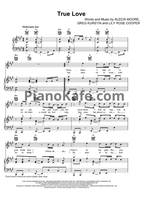 Ноты Pink feat. Lily Allen - True love (Версия 2) - PianoKafe.com