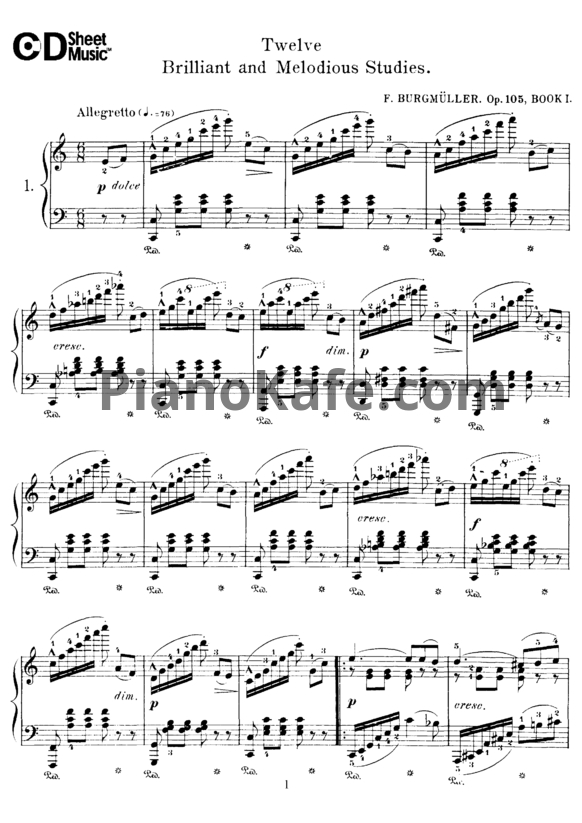 Ноты Фридрих Бургмюллер - 12 Brilliant and Melodious Studies (Op. 105, Книга 1) - PianoKafe.com