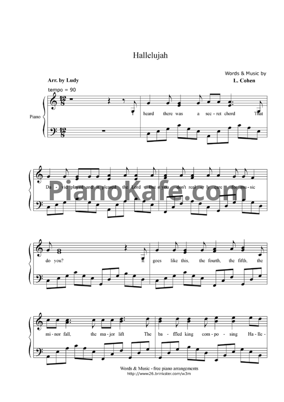 Ноты Loenard Cohen - Hallelujah - PianoKafe.com