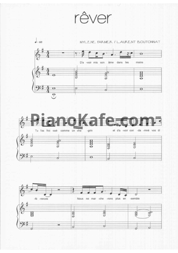 Ноты Mylene Farmer - Rever - PianoKafe.com