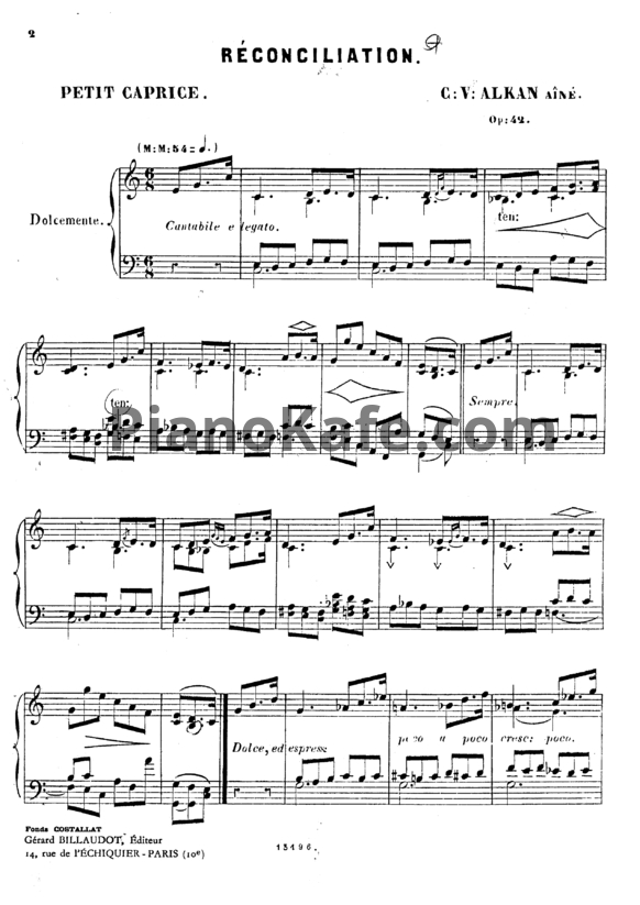 Ноты Шарль Алькан - Примирение (Op. 42) - PianoKafe.com