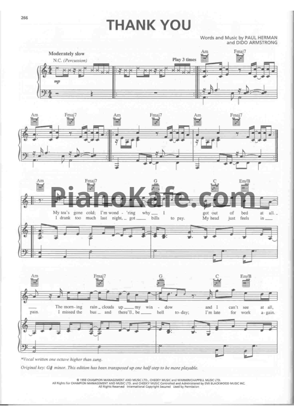 Ноты Dido - Thank you - PianoKafe.com