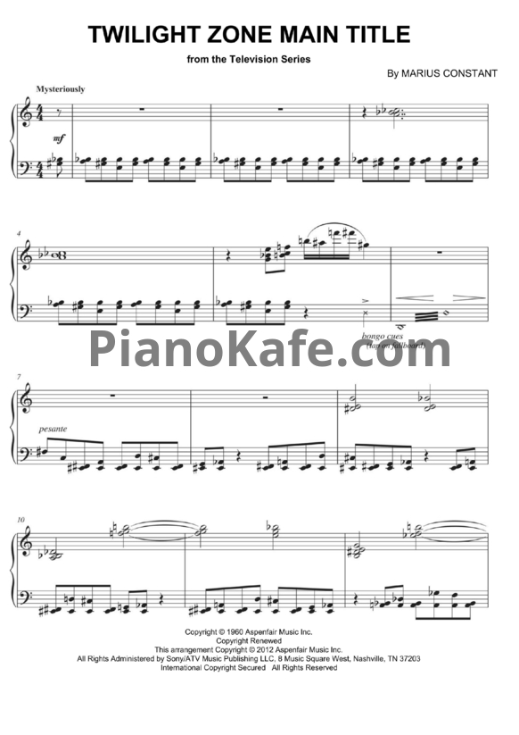 Ноты Marius Constant - Twilight zone main title - PianoKafe.com