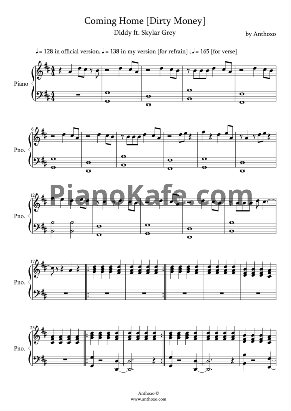 Ноты P. Diddy feat. Skylar Grey - Coming home - PianoKafe.com