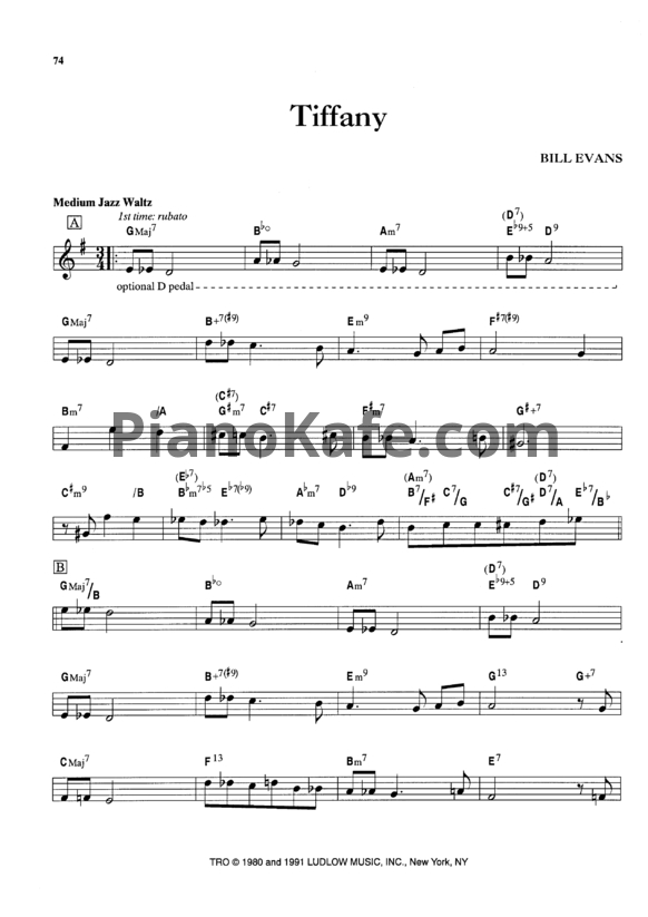 Ноты Bill Evans - Tiffany - PianoKafe.com