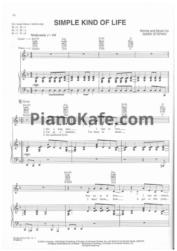 Ноты No Doubt - Simple kind of life - PianoKafe.com