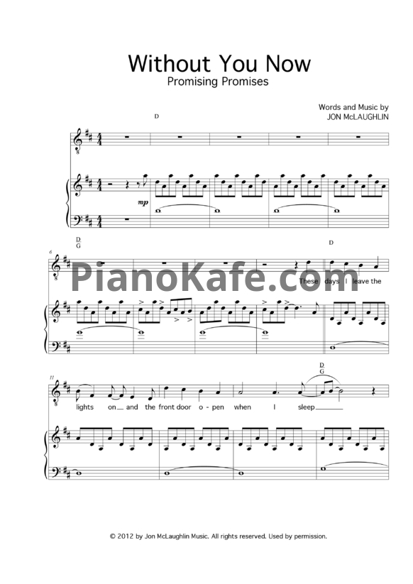 Ноты Jon McLaughlin - Without you now - PianoKafe.com