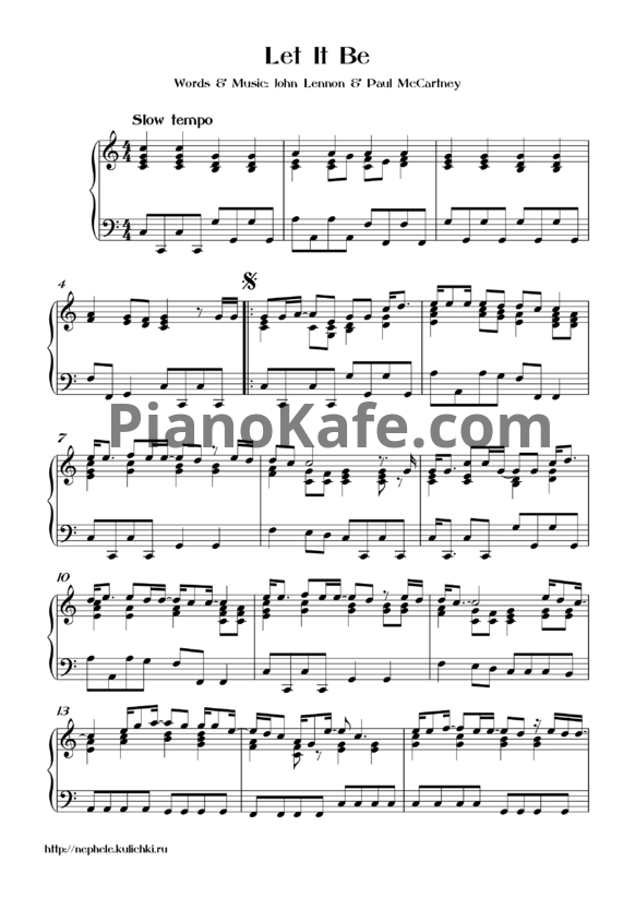 Ноты The Beatles - Let it be - PianoKafe.com