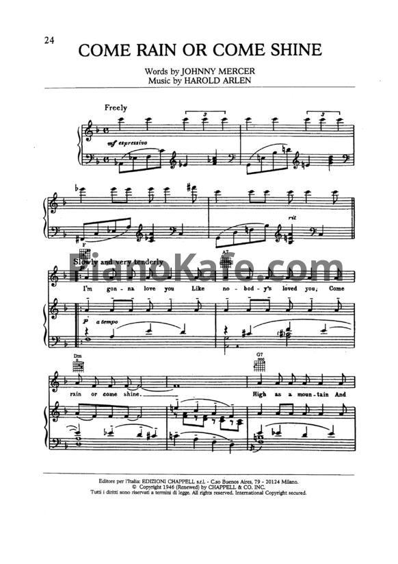 Ноты Frank Sinatra - Come rain or come shine - PianoKafe.com
