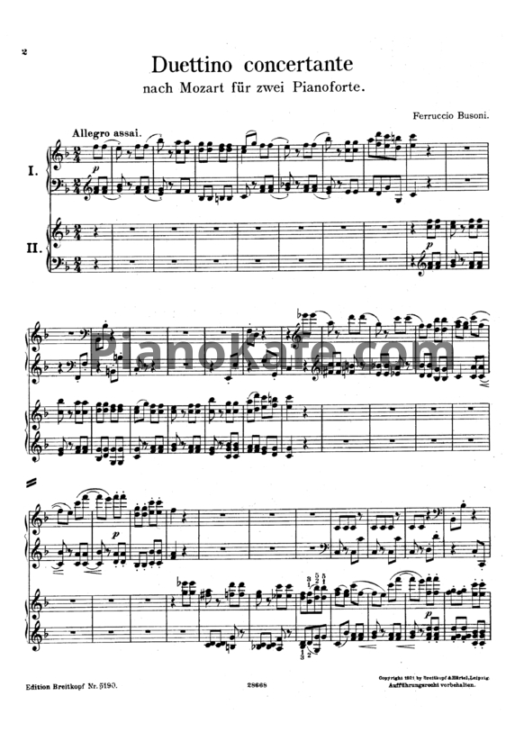 Ноты Ферруччо Бузони - Концертное дуэттино на тему Моцарта - PianoKafe.com