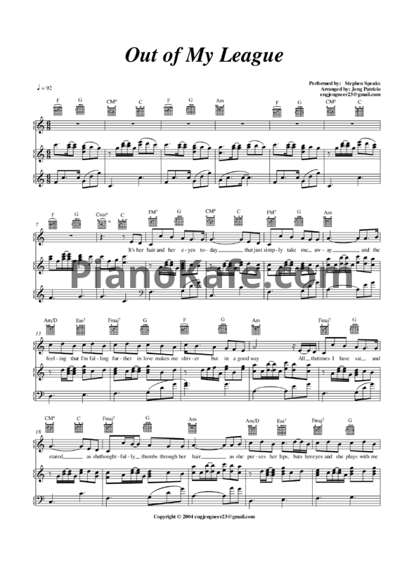 Ноты Stephen Speaks - Out of my league - PianoKafe.com