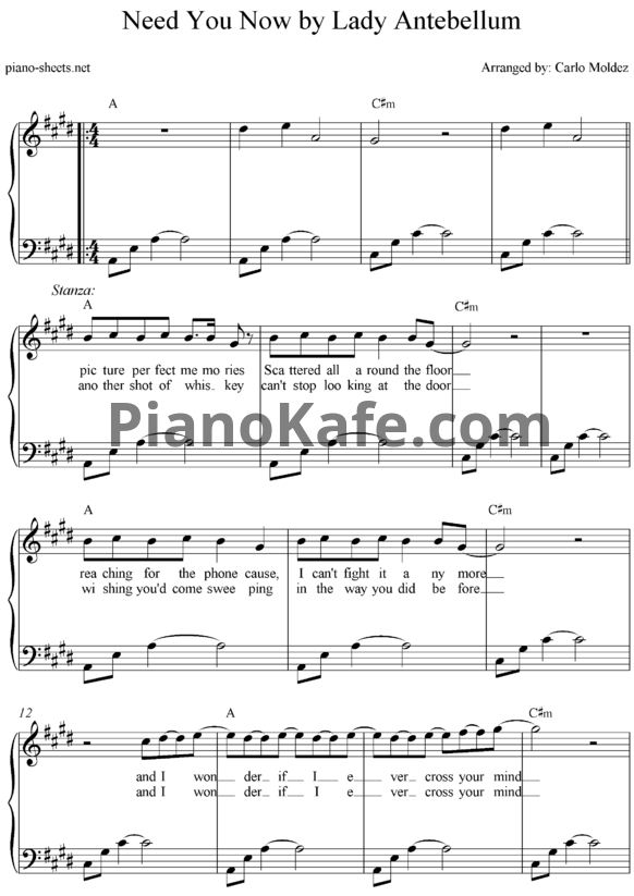 Ноты Lady Antebellum - Need you now - PianoKafe.com