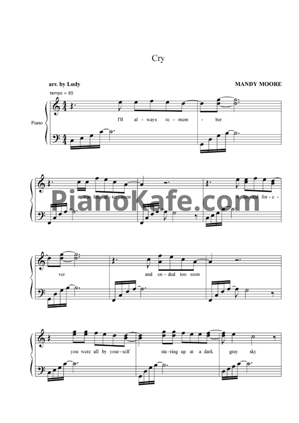 Ноты Mandy Moore - Cry - PianoKafe.com